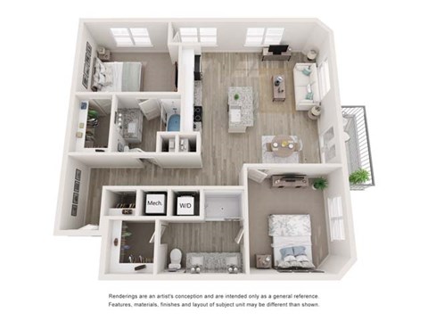 Floor plan for 2 beds, 2 baths, 1220 sqft